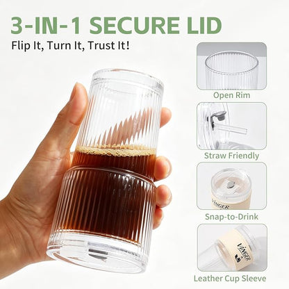 VINGER 20 oz Ribbed Glass Tumblers - Image 7