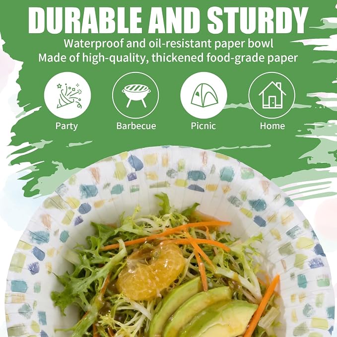 30 Count 8oz Paper Bowls, Disposable Bowls Microwaveable, Soak Proof and Cut - Image 4
