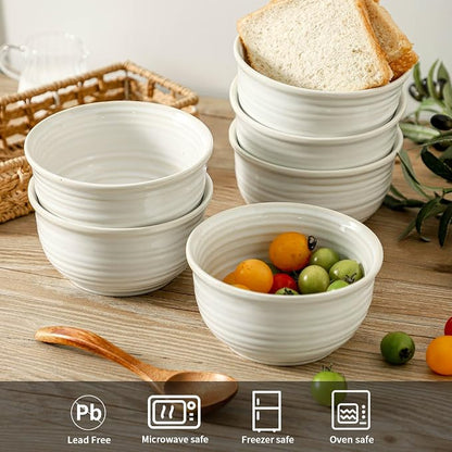 Ceramic Soup Bowls Set of 6, 20 Ounce Deep Creamy White Cereal Bowls, Microwave - Image 5