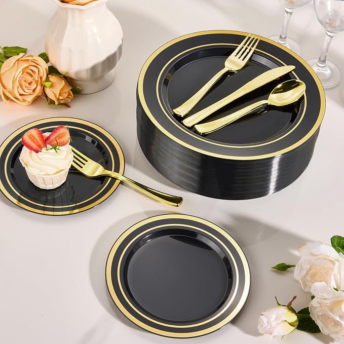 600 Pieces Black Plates for 100 Guests | Include: Dinnerware Set of 100 Dinner - Image 6