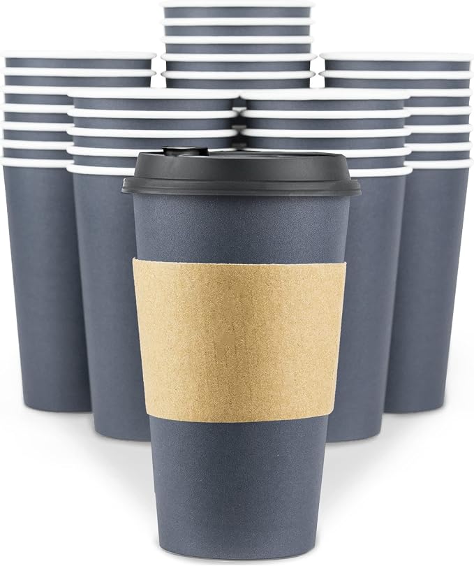 Disposable Coffee Cups With Lids - 16 oz To Go Coffee Cups With Sleeves and by Glowcoast