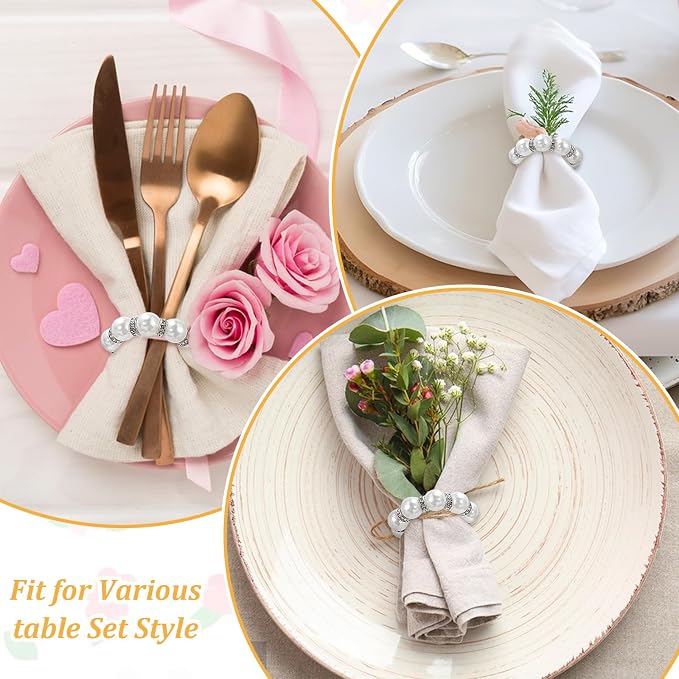 100Pcs Pearl Napkin Rings, Round Napkin Ring Holder, Elegant Serviette Napkin - Image 3