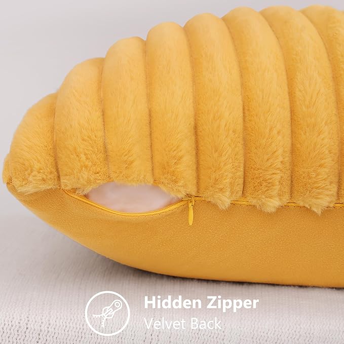 decorUhome Cozy Faux Fur Throw Pillow Covers 26x26 Set of 2 Decorative Soft Plush Striped Modern Farmhouse Boho Couch Euro Sham Pillow Cases with Velvet Back for Sofa Bed Living Room, Mustard Yellow