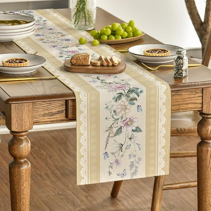 Artoid Mode Yellow Printed Lace Floral 210 GSM Spring Table Runner, Seasonal - Image 3