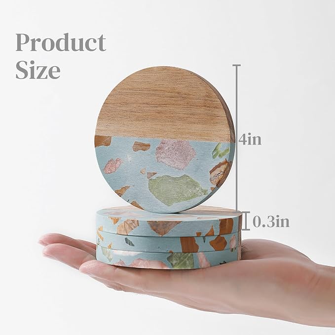 Drink Acacia Wood-Marble Coasters Set of 4, Cup Coaster - Image 5