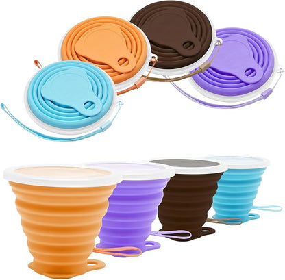 Litoexpe 4 Pack Silica gel Collapsible Travel Cup 270ml, Style 1 | Orange & by PRATICALPRODUCTS