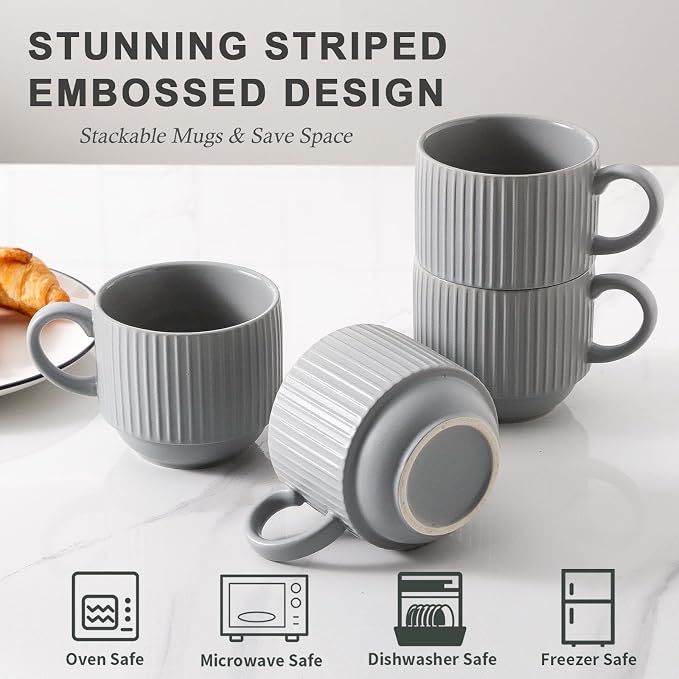 Hasense Coffee Mugs Set, Stacking Tea Cups Set of 4 - 15 oz Large Ceramic - Image 4