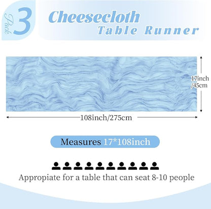 3 Pack Baby Blue Cheesecloth Table Runner, 17 x 108 Inch, Gauze Cheese Cloth - Image 2