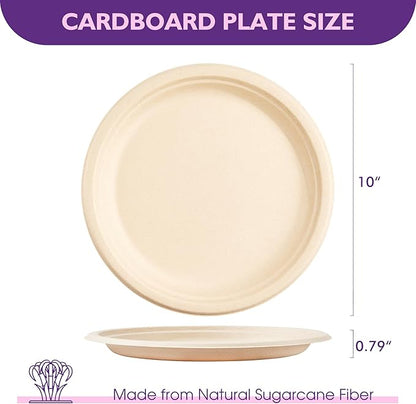 10 Inch, 500 Pack Compostable Paper Plates Round Unbleached Brown Plates Made from Natural Sugarcane Fibers, Biodegradable Heavy Duty Disposable Plates for Party, Camping, Picnic