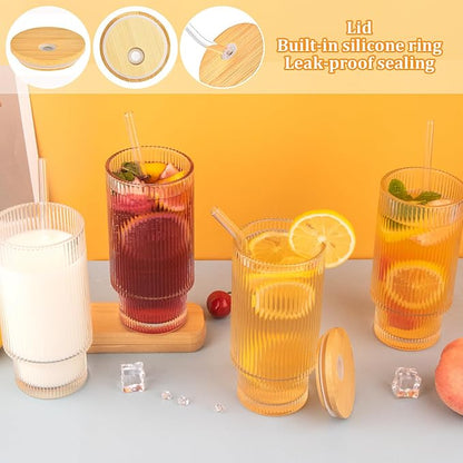 8 Pcs 11oz Ribbed Glass Cups - Image 4