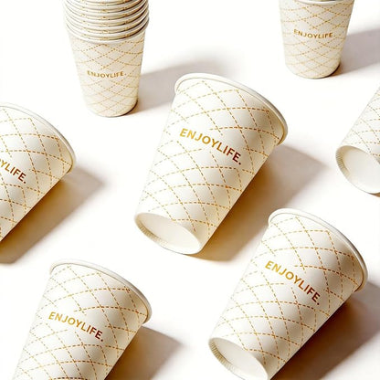 MOUMOULIFE Disposable Paper Coffee Cups 12 oz 100 Count, Leak-Proof Gold Gilded - Image 3