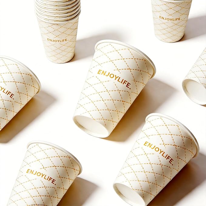 MOUMOULIFE Disposable Paper Coffee Cups 12 oz 300 Count, Leak-Proof Gold Gilded - Image 3