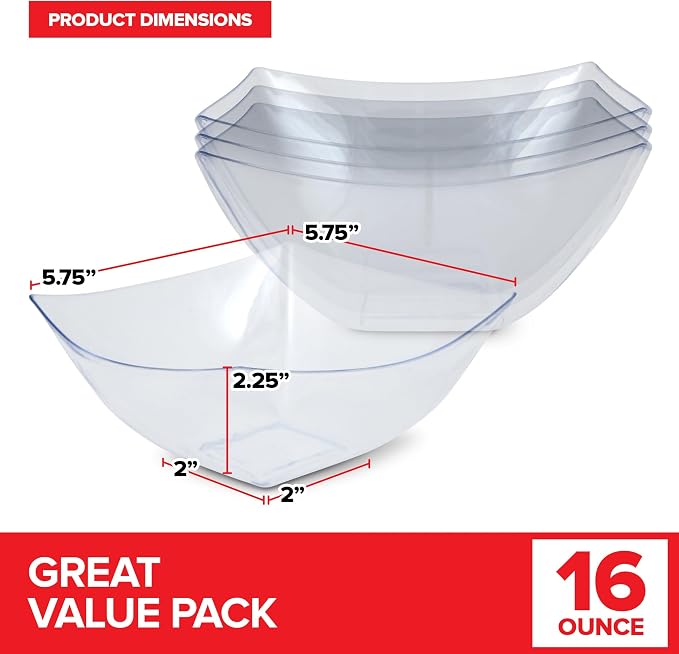 Stock Your Home 16oz Clear Plastic Serving Bowls – Small Disposable Square - Image 2