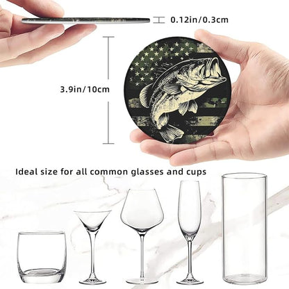 6 Pack Camouflage American Flag Bass Fish Leather Coasters - Image 5