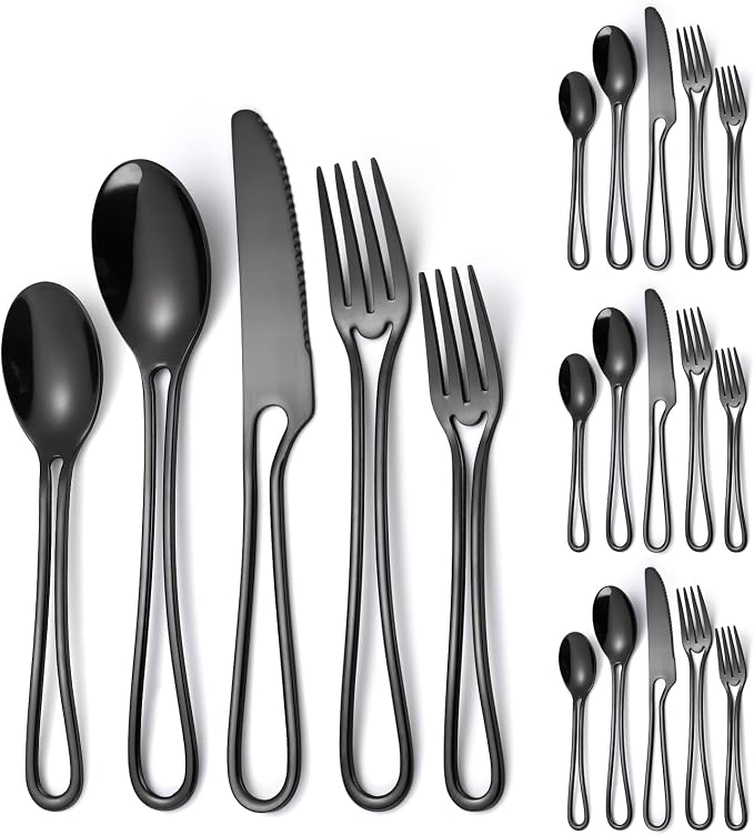Black Silverware Hollow Flatware Set by A%C2%B7HOUSEWARE