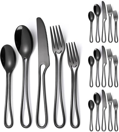 Black Silverware Hollow Flatware Set by A%C2%B7HOUSEWARE