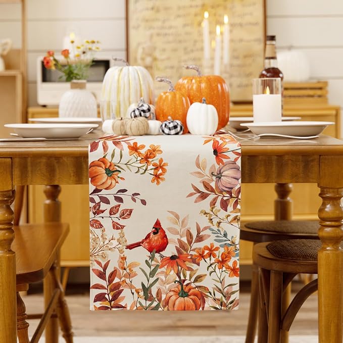 Fall Cardinal Wildflower Table Runner Pumpkin Burlap Table Runners, Rustic - Image 2