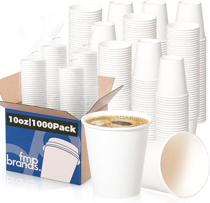 Fit Meal Prep 1000 Pack 10 oz Disposable Paper Coffee Cups, Premium White Hot by FMPBRANDS
