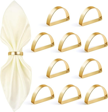 10Pcs Metal Gold Napkin Rings Set, Stainless Steel Metal Gold Napkin Holder, Fall Thanksgiving Christmas Easter Napkins Rings for Table Decor Wedding, Banquet, Party