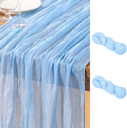 DeZerlor Baby Blue Cheesecloth Table Runners 2 Pack Summer Boho Runners | by DeZerlor