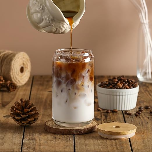 VITEVER Glass Cups with Bamboo Lids and Glass Straw - Image 6