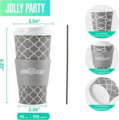 JOLLY PARTY 20 oz Paper Coffee Cups, Disposable Coffee Cups - Image 2