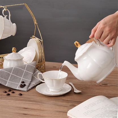 ufengke 15 Pieces Simple White English Ceramic Tea Sets, Tea Pot, Bone China - Image 3
