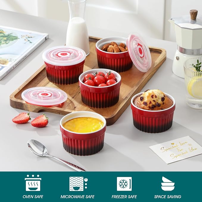 vancasso 6 oz Ramekins with Lid, Porcelain Creme Brulee Souffle Dishes - Image 3