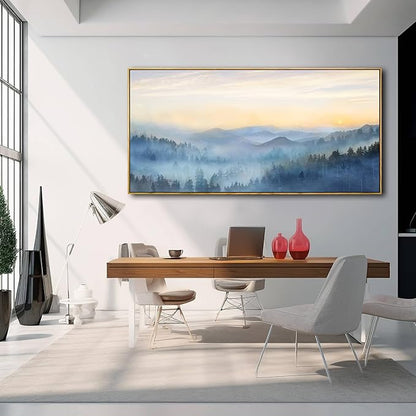 Home Decor Mountain Wall Art Blue Large Framed Artwork for Living Room Bedroom Office Wall Decorations 29x58 Inch