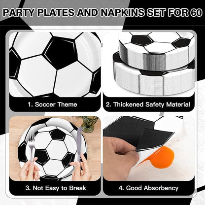 180Pcs Soccer Party Supplies Paper Plates and Napkins Serve 60 | Disposable - Image 3
