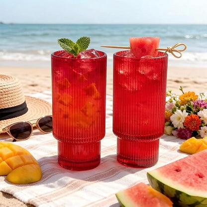 XKXKKE 12 oz Ribbed Drinking Glasses Set of 12, Highball Glass Cups Ridged - Image 4