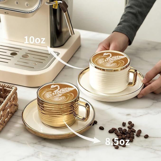 LETAOTAO Cappuccino Cups with Saucers, Ceramic Coffee Cup Set of 4, 8.5oz | - Image 4
