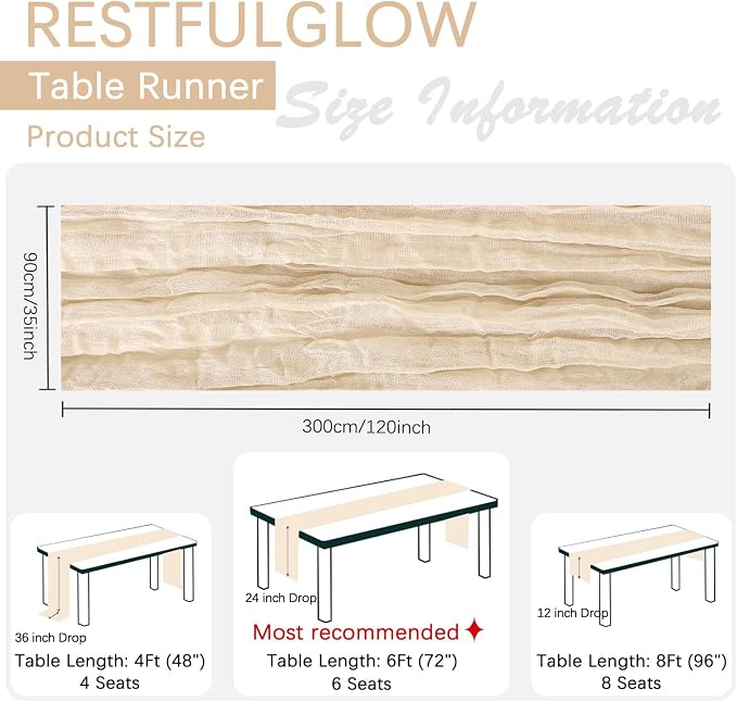 6 Pack Beige Cheesecloth Table Runner 35 x 120 Inch | Boho Gauze Fabric - Image 3