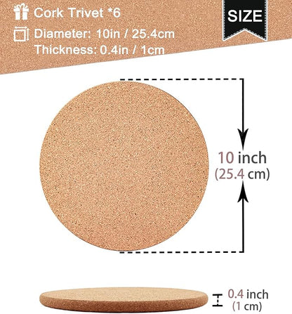 Cork Trivets for Hot Dishes, Hot Pots and Pans, 10 Inch 6 Pcs | High Density - Image 3