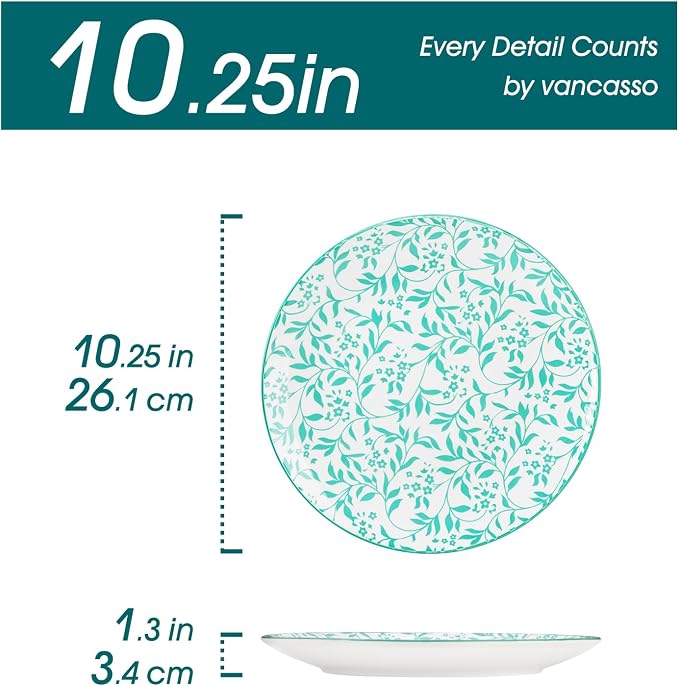 vancasso 10.25" Pastel Dinner Plates Set of 6, Vintage Ceramic | Microwave - Image 2