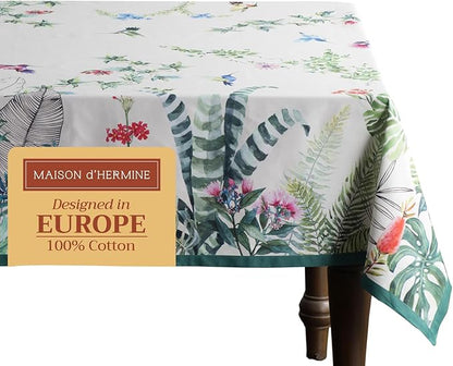 Maison d' Hermine Table Cloth Square Table 100% Cotton 60 x 60 Inches Tablecloth Reusable Decorative for Dining Room Farmhouse Home Valentines Day Decorations Spring Summer - Tropiques