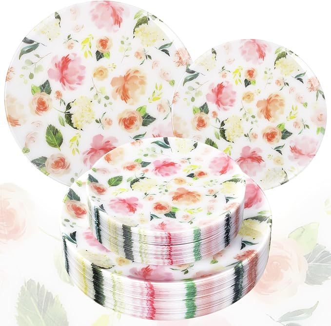 60 PCS Floral Plastic Plates by Joyido