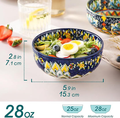 vancasso SIMI 28 oz Cereal Bowls Set of 6, Bohemian Ceramic Soup Bowls | - Image 2