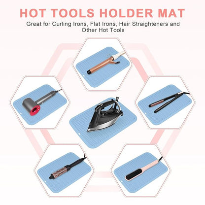 AMIJEAL Oversize Silicone Heat Resistant Mat for Hair Tools, Curling Iron Flat Iron Hair Straightener Holder Mat, Portable Hot Tools Cover Pad for Travel Vanity Salon(14.2" x 11.0")
