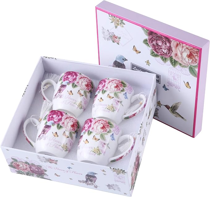 London Boutique Cups Mugs Set 4 Fine China Shabby Chic Vintage Retro Design in - Image 8