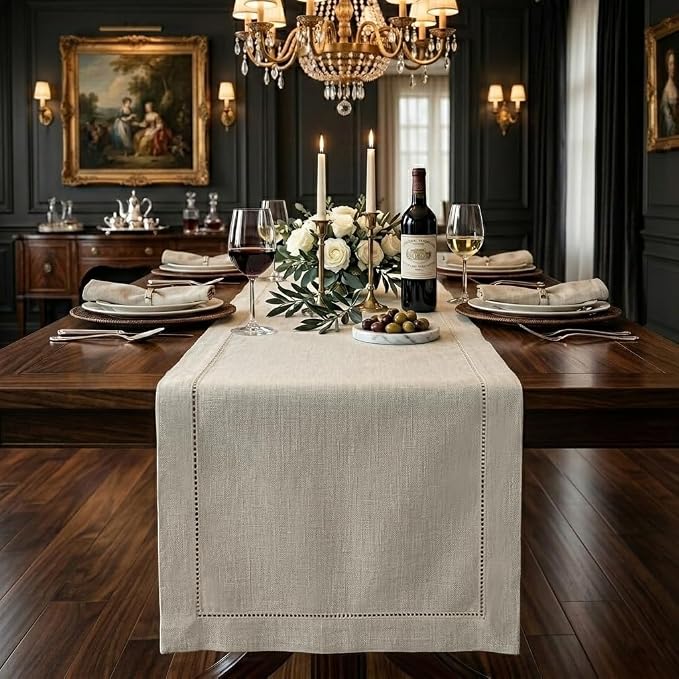 Signature Linen™ by D'Moksha Light Natural Table Runner 72 Inches Long by DMokshaHomes