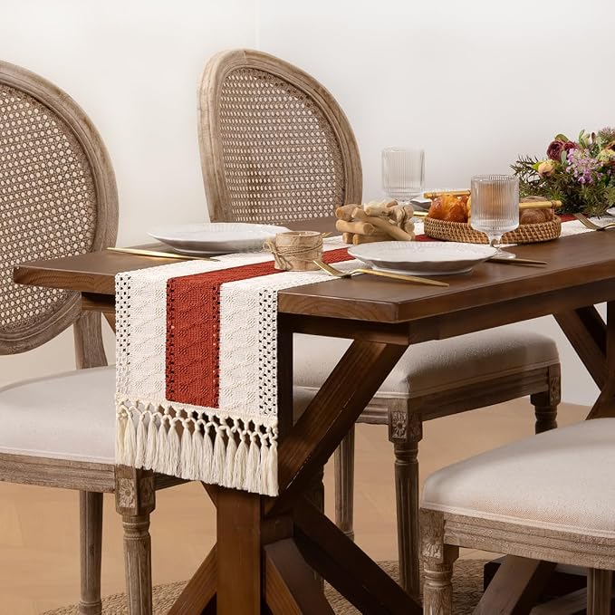 DeZerlor Boho Macrame Table Runner Terracotta Spring Easter Farmhouse Woven - Image 3