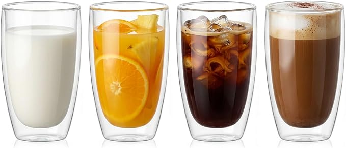 DOPUDO 17oz Double Wall Glass Coffee Mugs Set of 4, Insulated Coffee Mug by DOPUDO