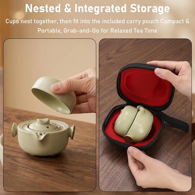 WUWEOT Travel Gaiwan Tea Set for One, Portable Porcelain Teapot | Chinese - Image 3