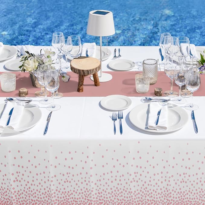 MASHAN 24 Pack White and Rose Gold Tablecloth Set - Image 5