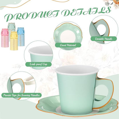 Umigy 60 Sets Pastel Tea Party Decorations 6.5 oz Paper Teacups & Saucer Set - Image 3