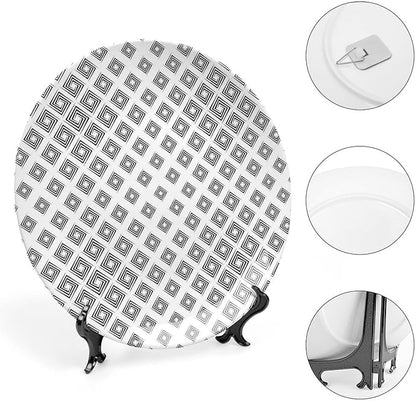Ceramic Plates, Abstract Decorative Ceramic Plates, Minimalist Geometric Diamond Shaped Square Lines, 7 Inch, Household Plates Decorative, Black White