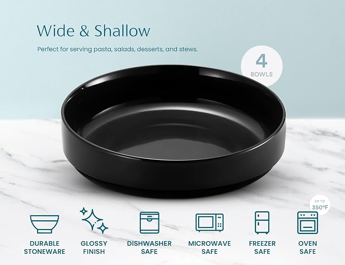 KooK Pasta Bowl, Bowl Plate, Low Bowl, Plate Bowls, Ceramic Large Shallow Bowls - Image 8