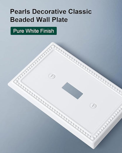 6-Pack Single Toggle Light Switch Cover Plate, Pearls Decorative Switch Plate Covers, Pure White 1 Gang Metal Wall Plate, Corrosion Resistant