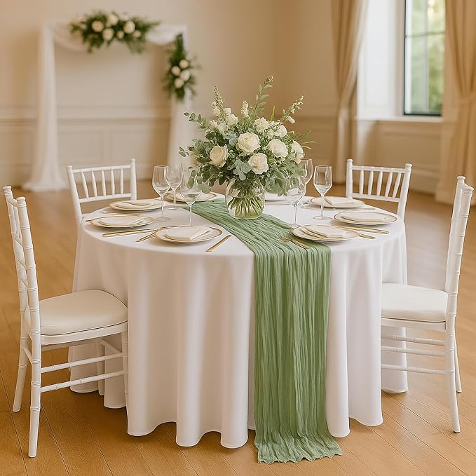 6 Pack Sage Green Cheesecloth Table Runner 22x120 Inch Gauze Table Runners | - Image 4
